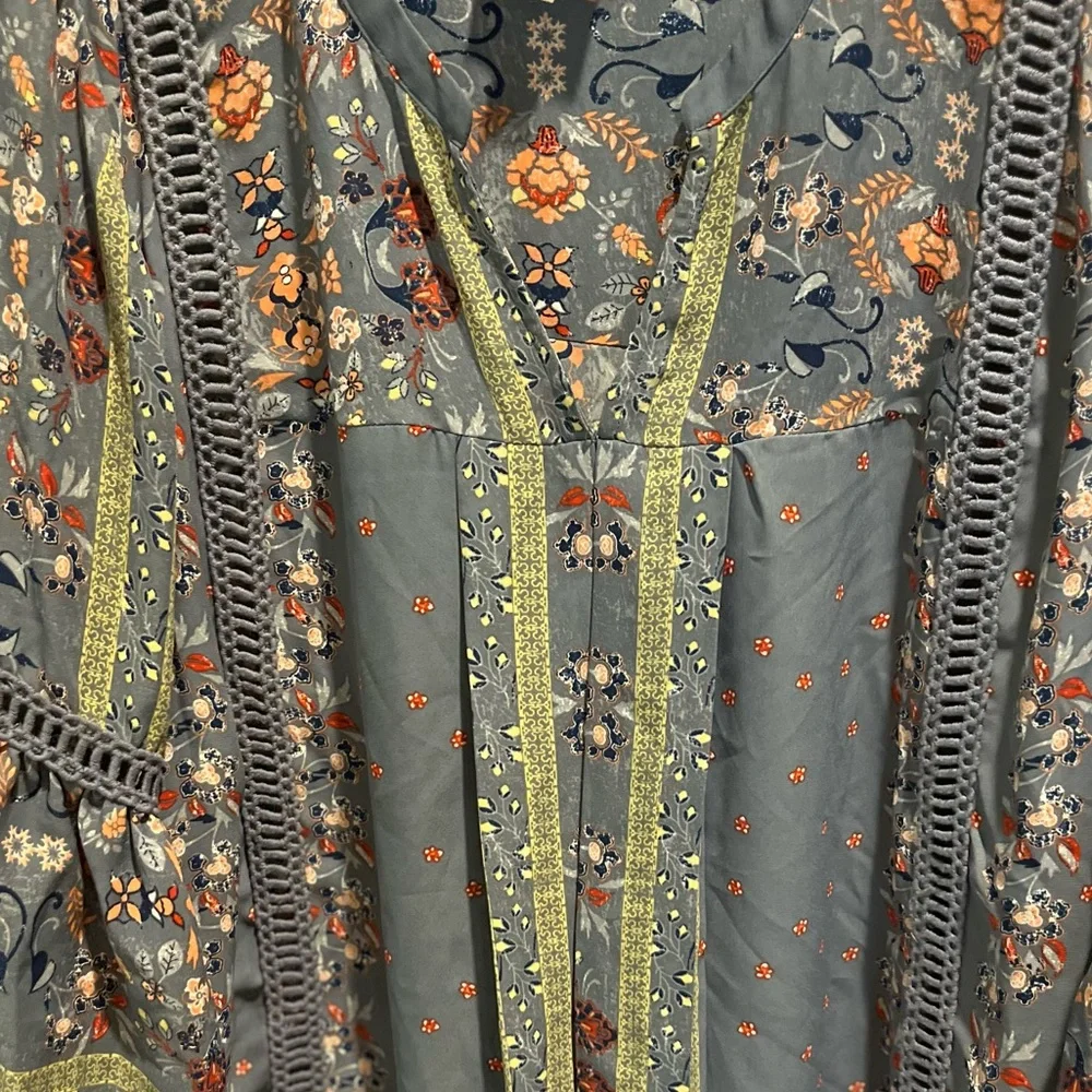 Knox Rose Blue Floral Boho Peasant Blouse - Picture 4 of 7